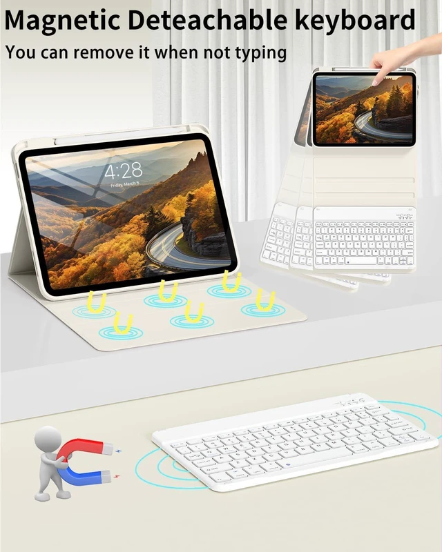 Alt view image 4 of 5 - ZKTUYU for iPad A16 11th 10th Generation Case with Keyboard - Wireless Detachable Folio Keyboard Cover with Pencil Holder for iPad 11/10.9 inch 2025/2022 (Cream White)