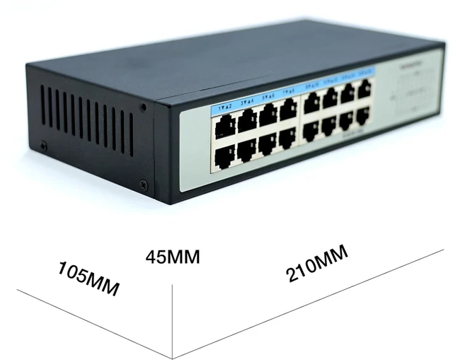 Alt view image 3 of 5 - WIWAV S1616-16G 16-Port Gigabit Unmanaged Ethernet Switches - Full Duplex LAN Hub for Enterprise, Business, Home, Office, NAS, AP, PC, IP Surveillance (Metal, Plug&Play, Fanless)