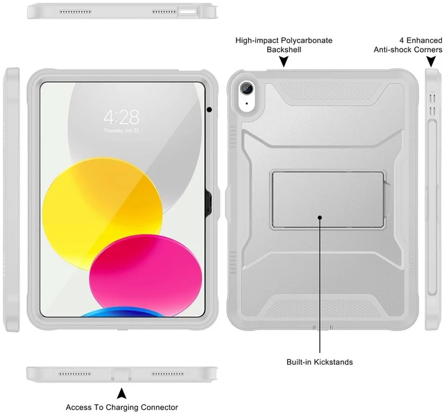 Alt view image 3 of 5 - Soke Case for iPad (A16) 11th Generation 11-inch 2025, iPad 10th Generation 10.9-inch 2022, with Built-in Screen Protector and Kickstand, Rugged Full Body Protective Cover - Light Gray