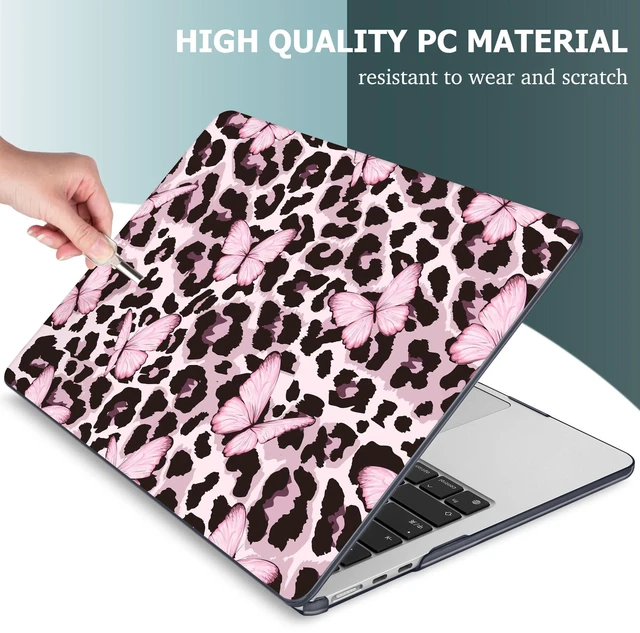 Alt view image 4 of 5 - Mektron for 2026/2025/2024/2023 MacBook Air 15 INCH M5 A3448 /M4 A3241 /M3 A3114 /M2 A2941 Case, Printed Plastic Hard Shell Cover with 15.3" Liquid Retina Display Touch ID, Leopard Pink Butterfly