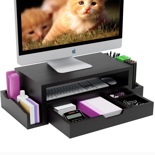 Main image of Simple Trending Wood Monitor Stand Riser, Desktop Oraganizer, Black