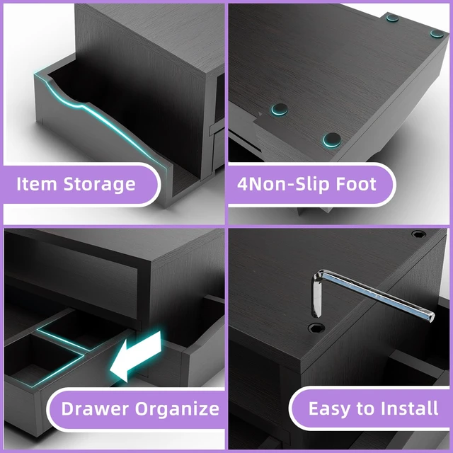 Alt view image 4 of 5 - Simple Trending Wood Monitor Stand Riser, Desktop Oraganizer, Black