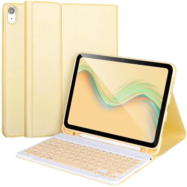 Main image of AHYWTAN for iPad 11/10th Generation Case with Keyboard,Detachable Bluetooth Keyboard case for iPad A16 2025 11 inch/10th Gen 2022 10.9 with Pencil Holder, Square Keycaps,Yellow