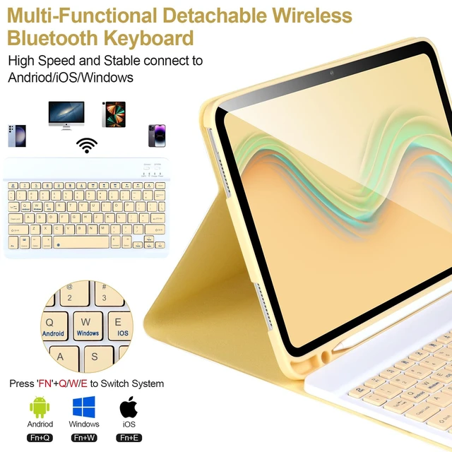 Alt view image 3 of 5 - AHYWTAN for iPad 11/10th Generation Case with Keyboard,Detachable Bluetooth Keyboard case for iPad A16 2025 11 inch/10th Gen 2022 10.9 with Pencil Holder, Square Keycaps,Yellow