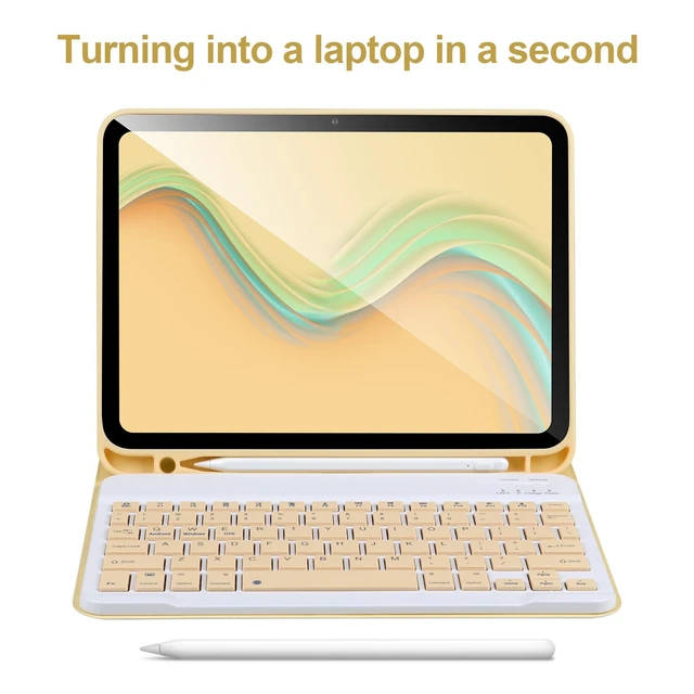 Alt view image 4 of 5 - AHYWTAN for iPad 11/10th Generation Case with Keyboard,Detachable Bluetooth Keyboard case for iPad A16 2025 11 inch/10th Gen 2022 10.9 with Pencil Holder, Square Keycaps,Yellow