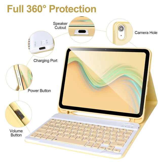Alt view image 5 of 5 - AHYWTAN for iPad 11/10th Generation Case with Keyboard,Detachable Bluetooth Keyboard case for iPad A16 2025 11 inch/10th Gen 2022 10.9 with Pencil Holder, Square Keycaps,Yellow