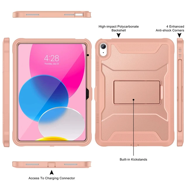 Alt view image 3 of 5 - Soke Case for iPad (A16) 11th Generation 11-inch 2025, iPad 10th Generation 10.9-inch 2022, with Built-in Screen Protector and Kickstand, Rugged Full Body Protective Cover - New Rose Gold