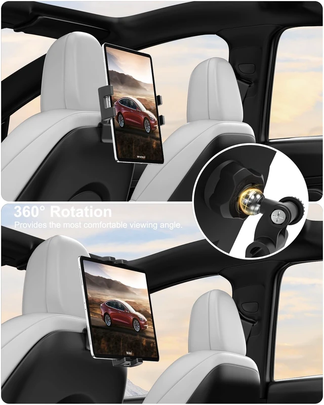 Alt view image 4 of 5 - woleyi for Tesla Model Y Model 3 Headrest Tablet Holder - 2026 Tesla Tablet Mount for Back Seat, Gifts Road Trip Essentials for Kids, for 4-13" Devices, iPad Pro Air Mini, Galaxy Tabs, Fire HD, Switch