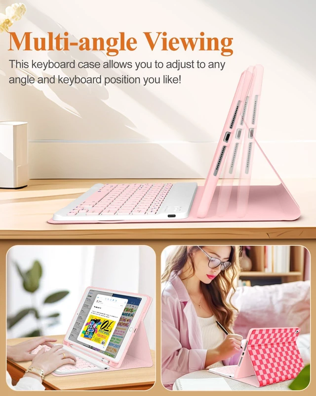 Alt view image 5 of 5 - Wazzasoft for iPad 9th/8th/7th/Air 3rd Generation/Pro 10.5 Inch Case Keyboard Pencil Holder Folio Tablet Cover Women Girl Cute Girly Teen Checkered Plaid Unique Design for Apple 10.2 & 10.5 Inch