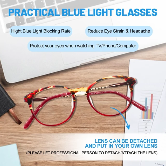 Alt view image 3 of 5 - WEMOOTANTS Retro Blue Light Blocking Glasses Round Eyeglasses Frame Red Tortoise