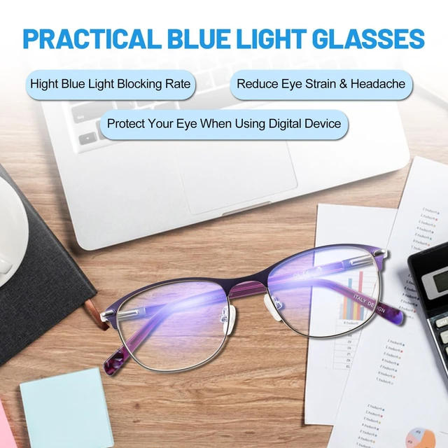 Alt view image 3 of 5 - WEMOOTANTS Blue Light Blocking Glasses Metal Purple Frame Non Prescription Eyeglasses