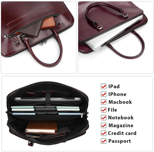 Alt view image 5 of 5 - Blofinche Genuine Leather laptop Briefcase: Messenger shoulder bag 15 16 inch men macbook case women work satchel designer handbag