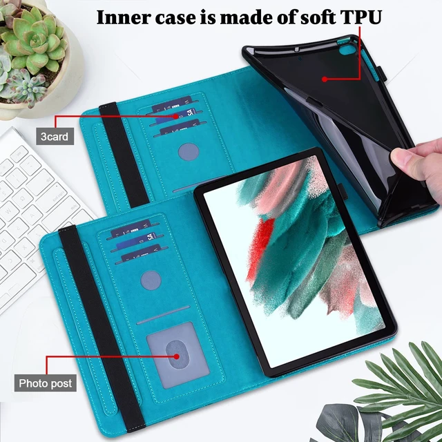 Alt view image 3 of 5 - VODEFOX Kindle Fire HD 8 8th/7th/6th Generation Case 2016/2017/2018,Embossed Lace Flower Pattern PU Leather Folio Wallet Shockproof Cover with Pen Holder Elastic Band - Blue