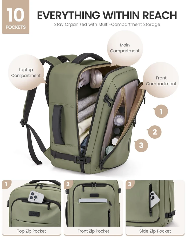 Alt view image 4 of 5 - LOVEVOOK Travel Backpack for Women Men with Garment Bag, 50L Carry on Backpack as TSA Personal Item Flight Approved, Luggage Daypack Fits 17.3" Laptop, Overnight Business Weekender Travel Essential