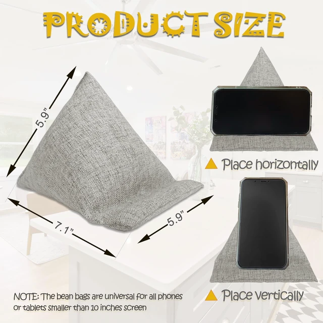 Alt view image 2 of 5 - WARMTONE Mini Bean Bags Phone Pillows Set of 2, Bed Phone Holder Laying Down Cell Phone Stand for Desk Office, Tablet Pillow Cushion for Bedside, Universal Fit for All Smartphone, Light Grey