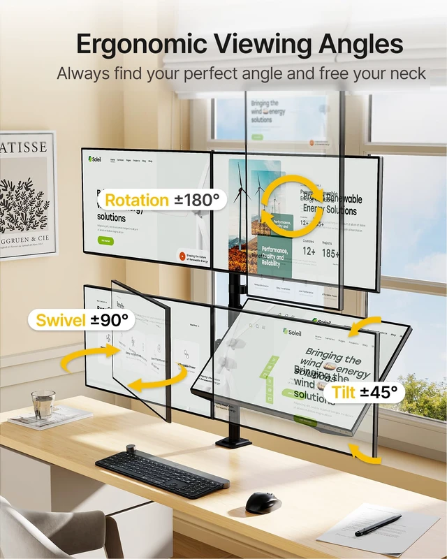 Alt view image 4 of 5 - monTEK Quad Monitor Stand for Four 17-32" Screens, 22 lbs Each