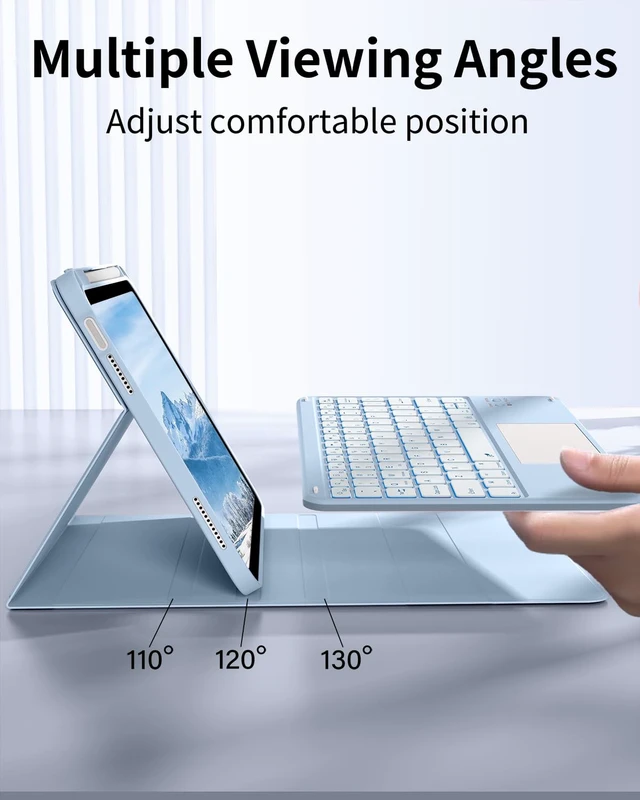 Alt view image 4 of 5 - ZKTUYU for iPad (A16) 11th 10th Generation Case with Keyboard, 7-Colors Backlit, Folio Cover with Pencil Holder, Multi-Touch Trackpad, Detachable Keyboard for iPad 11/10.9-inch 2025/2022 (Sky Blue)