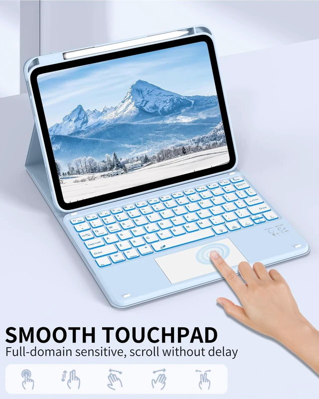 Alt view image 5 of 5 - ZKTUYU for iPad (A16) 11th 10th Generation Case with Keyboard, 7-Colors Backlit, Folio Cover with Pencil Holder, Multi-Touch Trackpad, Detachable Keyboard for iPad 11/10.9-inch 2025/2022 (Sky Blue)