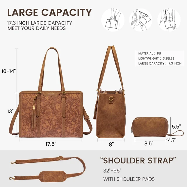 Alt view image 4 of 5 - LOVEVOOK Laptop Bag for Women Vintage Leather Work Tote 17.3 inch Large Capacity Computer bag with Clutch Purse for Office, Travel, Casual