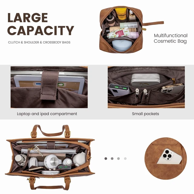 Alt view image 5 of 5 - LOVEVOOK Laptop Bag for Women Vintage Leather Work Tote 17.3 inch Large Capacity Computer bag with Clutch Purse for Office, Travel, Casual