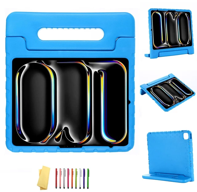 Main image of UUcovers Kids Case for iPad Pro 13 inch M5/M4 (2025/2024) with Pencil Holder/Convertible Handle Stand Shockproof Slim Lightweight Cute Soft EVA Heavy Duty Rugged Kickstand Cover for Children, Blue
