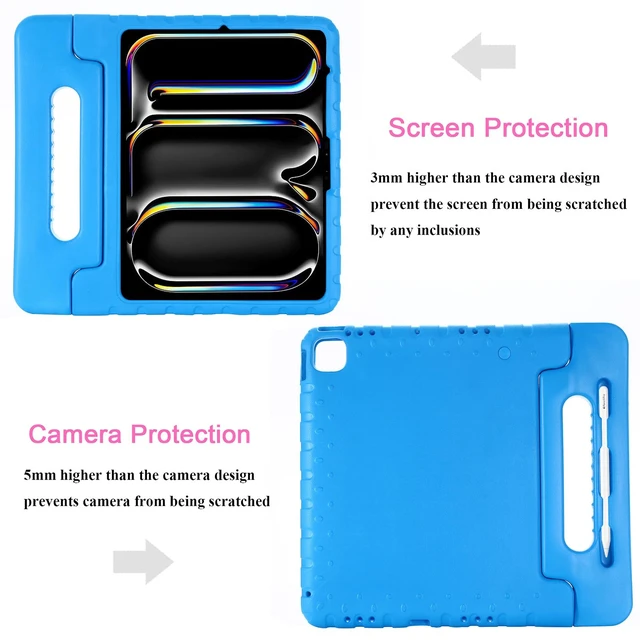 Alt view image 3 of 5 - UUcovers Kids Case for iPad Pro 13 inch M5/M4 (2025/2024) with Pencil Holder/Convertible Handle Stand Shockproof Slim Lightweight Cute Soft EVA Heavy Duty Rugged Kickstand Cover for Children, Blue