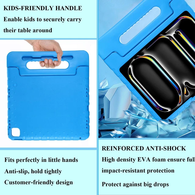 Alt view image 4 of 5 - UUcovers Kids Case for iPad Pro 13 inch M5/M4 (2025/2024) with Pencil Holder/Convertible Handle Stand Shockproof Slim Lightweight Cute Soft EVA Heavy Duty Rugged Kickstand Cover for Children, Blue