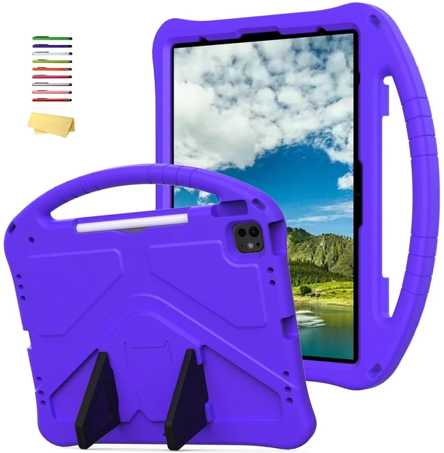 Main image of UUcovers Kids Case for iPad Air 13 inch M4/M3/M2 (2026/2025/2024) with Pencil Holder/Shockproof Handle/Kickstand/Slim Lightweight Soft EVA Foam Folio Stand Tablet Protective Girls Boys Cover, Purple