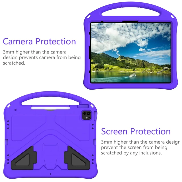 Alt view image 3 of 5 - UUcovers Kids Case for iPad Air 13 inch M4/M3/M2 (2026/2025/2024) with Pencil Holder/Shockproof Handle/Kickstand/Slim Lightweight Soft EVA Foam Folio Stand Tablet Protective Girls Boys Cover, Purple