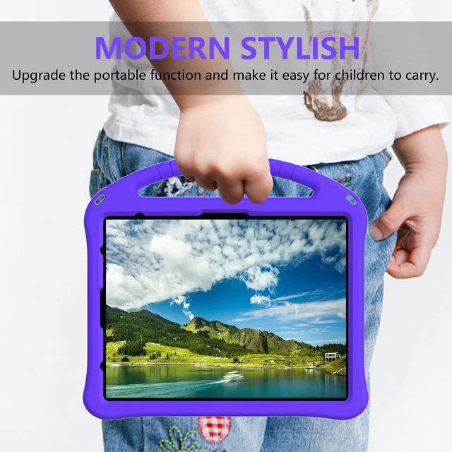 Alt view image 5 of 5 - UUcovers Kids Case for iPad Air 13 inch M4/M3/M2 (2026/2025/2024) with Pencil Holder/Shockproof Handle/Kickstand/Slim Lightweight Soft EVA Foam Folio Stand Tablet Protective Girls Boys Cover, Purple