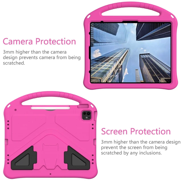 Alt view image 3 of 5 - UUcovers Kids Case for iPad Air 13 inch M4/M3/M2 & iPad Pro 13 inch M5/M4 (2025/2024) & iPad Pro 12.9 inch Cover 6th/5th/4th/3rd Generation (2022/2021/2020/2018) with Stand/Handle/Pencil Holder, Rose
