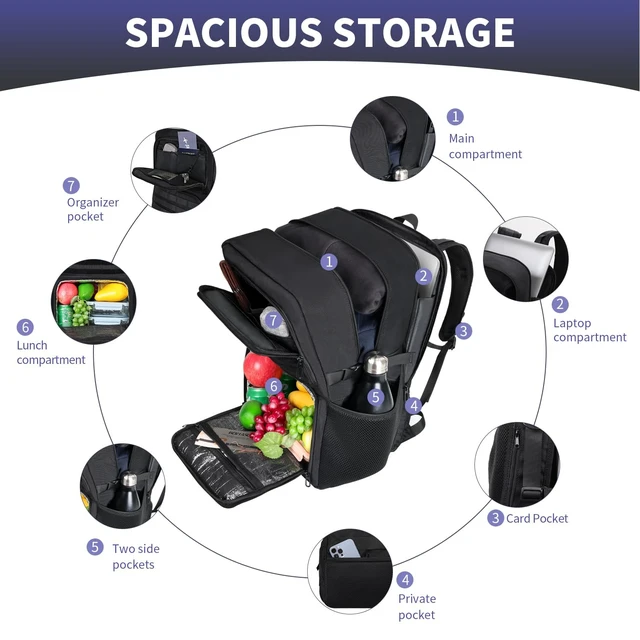 Alt view image 4 of 5 - BERTASCHE Backpack with Lunch Compartment,17.3 inch Laptop Backpack for Men