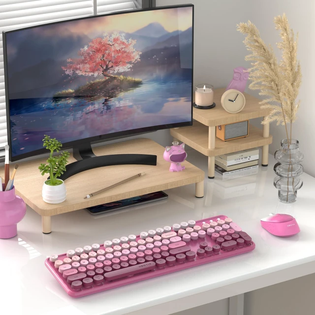 Alt view image 3 of 5 - UBOTIE Colorful Computer Wireless Keyboard Mouse Combo (Rosy Gradient)