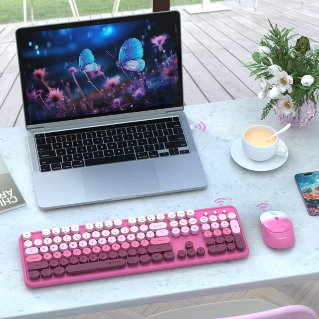 Alt view image 2 of 5 - UBOTIE Colorful Computer Wireless Keyboard Mouse Combo (Rosy Gradient)