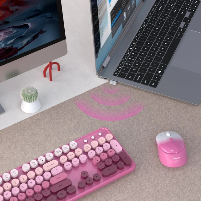 Alt view image 4 of 5 - UBOTIE Colorful Computer Wireless Keyboard Mouse Combo (Rosy Gradient)