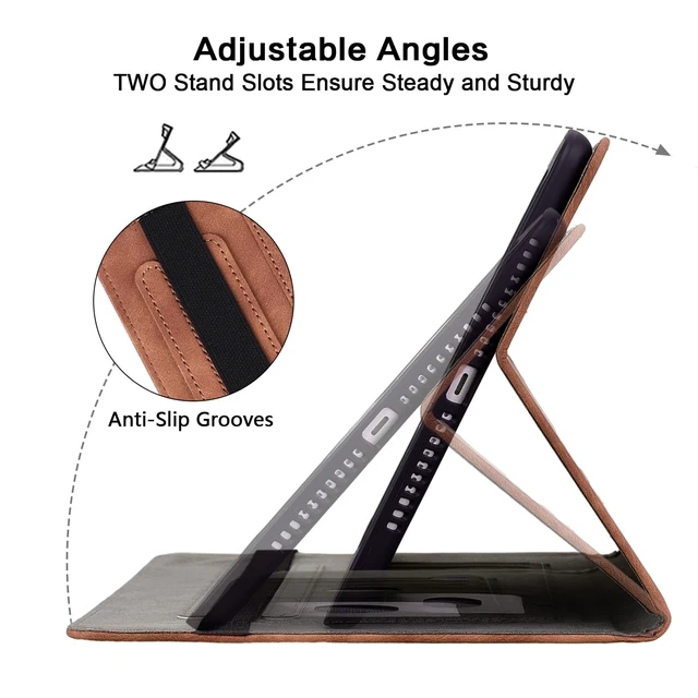 Alt view image 4 of 5 - TUOLISG for Kindle Fire Max 11 Case - Embossed Lace PU Leather Flip Folio Tablet Case with Elastic Band & Card Slots/Holder, Multi-Angle Viewing Stand Cover, Brown