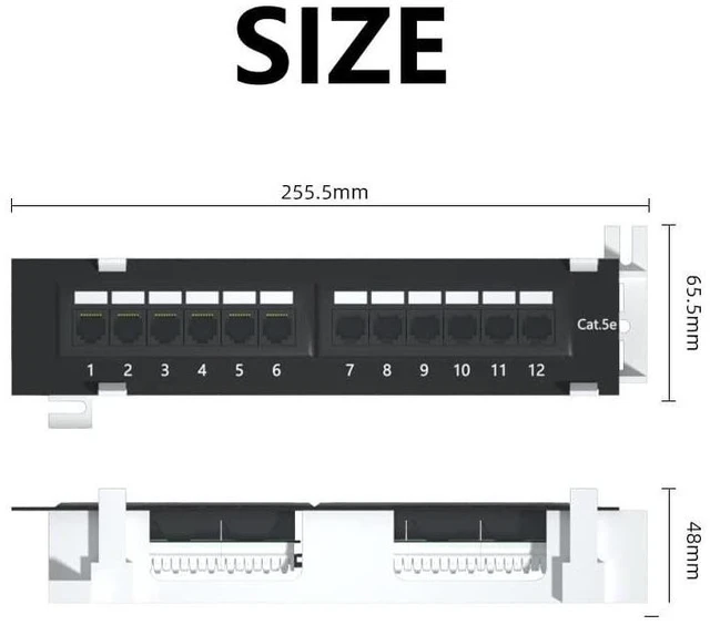 Alt view image 2 of 5 - 1U 12 Ports Cat5E Wallmount Patch Panel, UTP Ethernet Patch Panel with RJ45 Cat5E Adapter Patch Panel