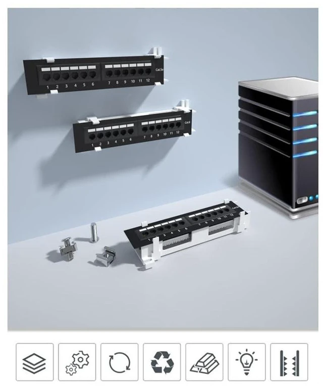 Alt view image 4 of 5 - 1U 12 Ports Cat5E Wallmount Patch Panel, UTP Ethernet Patch Panel with RJ45 Cat5E Adapter Patch Panel