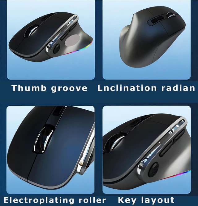Alt view image 3 of 5 - Ergonomic Mouse Jiggler, Large Middle Hands Dual Mode(Bluetooth+USB)Rechargeable Vertical Carpal Tunnel Bluetooth Wireless Mouse for PC/Laptop/Computer/Desktop/Tablet/ipad/Macbook Office Work G