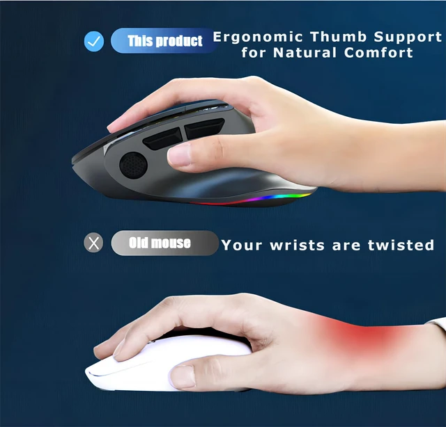 Alt view image 5 of 5 - Ergonomic Mouse Jiggler, Large Middle Hands Dual Mode(Bluetooth+USB)Rechargeable Vertical Carpal Tunnel Bluetooth Wireless Mouse for PC/Laptop/Computer/Desktop/Tablet/ipad/Macbook Office Work G