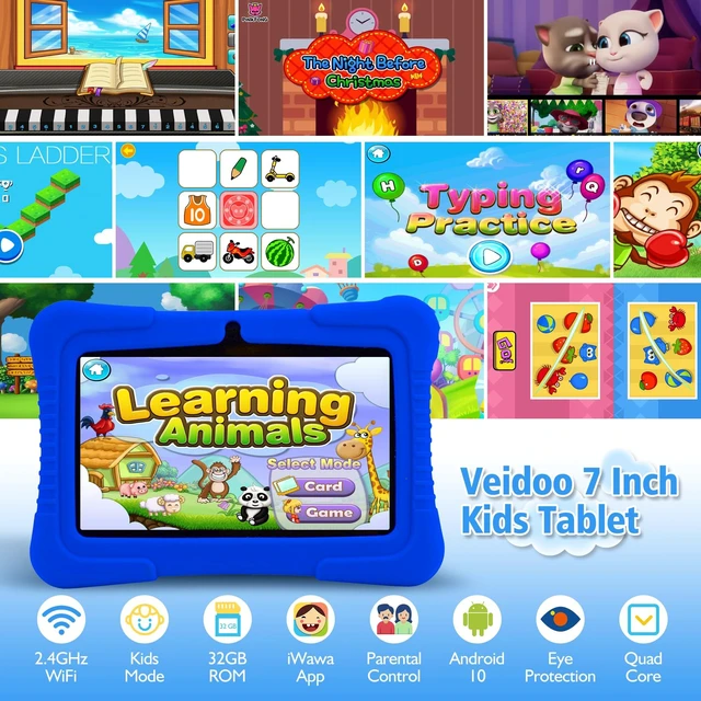 Alt view image 2 of 5 - Veidoo Kids 7" Android Tablet PC, 2GB RAM, 32GB ROM, Safety Eye Protection, WiFi, Dual Camera, Games, Parental Control APP, Silicone Case (Dark Blue)