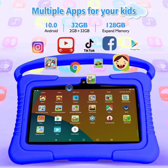 Alt view image 3 of 5 - Veidoo Kids 7" Android Tablet PC, 2GB RAM, 32GB ROM, Safety Eye Protection, WiFi, Dual Camera, Games, Parental Control APP, Silicone Case (Dark Blue)
