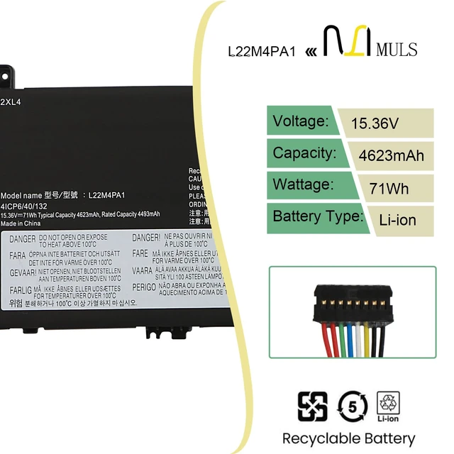 Alt view image 2 of 5 - MULS L22M4PA1 Laptop Battery for Lenovo Yoga 7 14ARP8 14IRL8 16ARP8 16IRL8