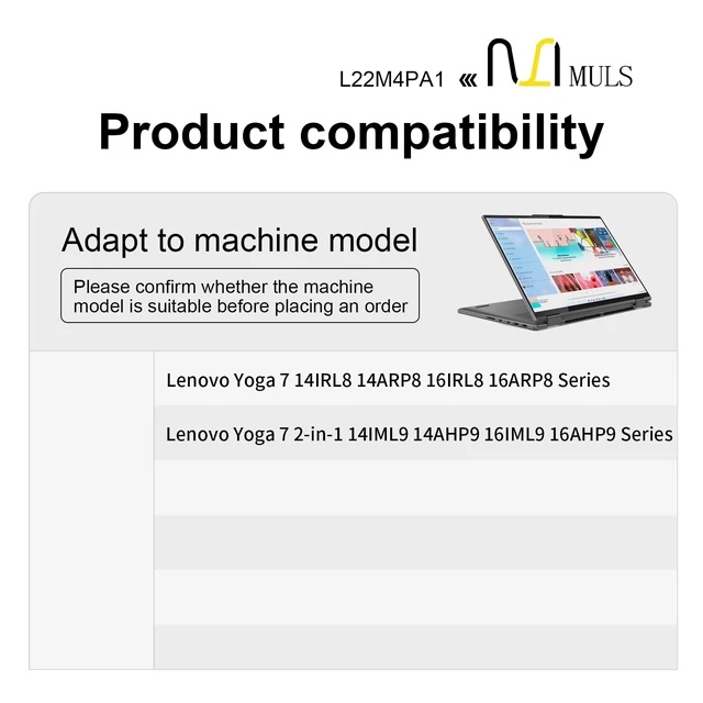 Alt view image 3 of 5 - MULS L22M4PA1 Laptop Battery for Lenovo Yoga 7 14ARP8 14IRL8 16ARP8 16IRL8