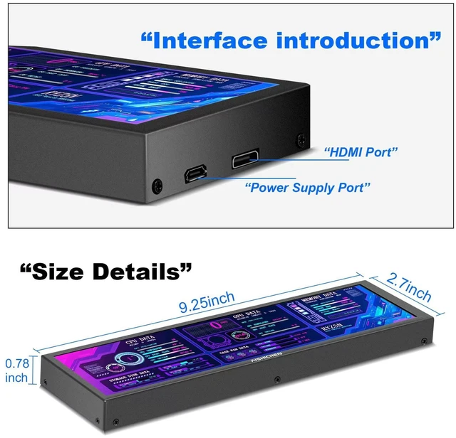Alt view image 4 of 5 - AISHICHEN 8.8 Inch LCD Display, Mini Monitor 1920x480 60Hz IPS Stretched Bar Monitor, PC Sensor Panel, AIDA64 Computer Temperature Secondary Screen with Mini HDMI & Adjustable Brightness