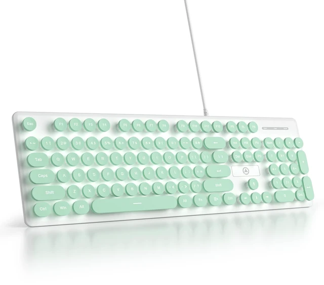 Main image of surmen Cute Quiet Keyboard Wired Green Typewriter Keyboard, Light Up Backlit PC Keyboards with Retro Round Keys Full Size 104 Keys for Office Computer (Green)