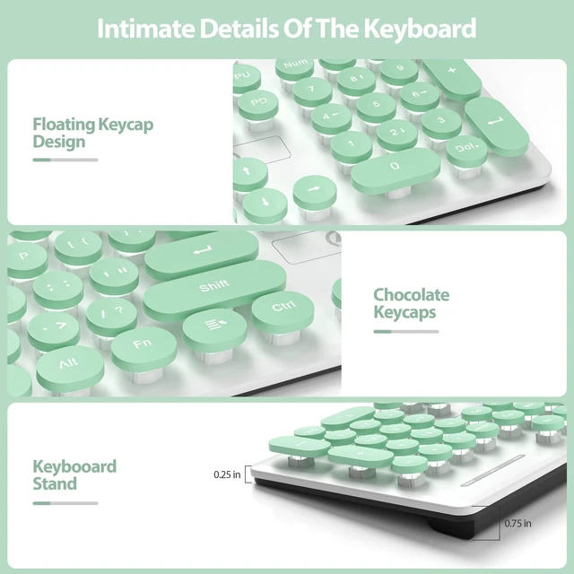 Alt view image 3 of 5 - surmen Cute Quiet Keyboard Wired Green Typewriter Keyboard, Light Up Backlit PC Keyboards with Retro Round Keys Full Size 104 Keys for Office Computer (Green)