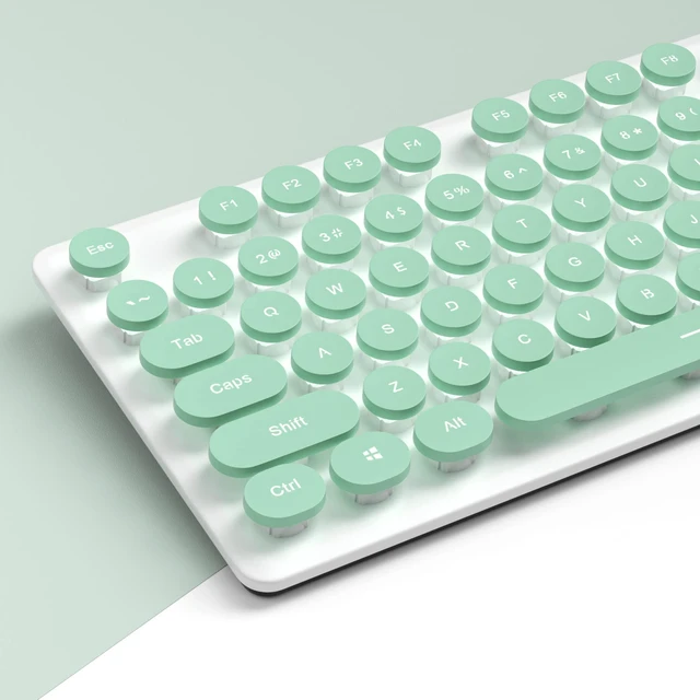 Alt view image 4 of 5 - surmen Cute Quiet Keyboard Wired Green Typewriter Keyboard, Light Up Backlit PC Keyboards with Retro Round Keys Full Size 104 Keys for Office Computer (Green)