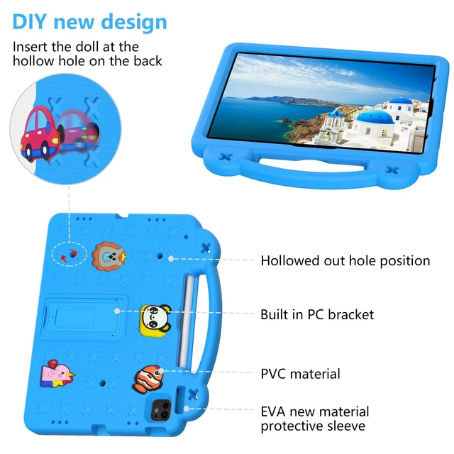 Alt view image 5 of 5 - UUcovers Kids Case for iPad Air 13 inch M3 2025/M2 2024,iPad Pro 13 inch M4 2024 & iPad Pro 12.9 inch Case 6th/5th/4th/3rd Gen 2022 2021 2020 2018 with Stand/Pencil Holder/Handle, Sky Blue Bear
