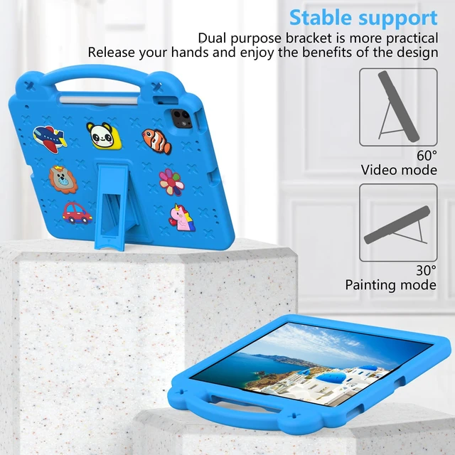 Alt view image 3 of 5 - UUcovers Kids Case for iPad Air 13 inch M3 2025/M2 2024,iPad Pro 13 inch M4 2024 & iPad Pro 12.9 inch Case 6th/5th/4th/3rd Gen 2022 2021 2020 2018 with Stand/Pencil Holder/Handle, Sky Blue Bear